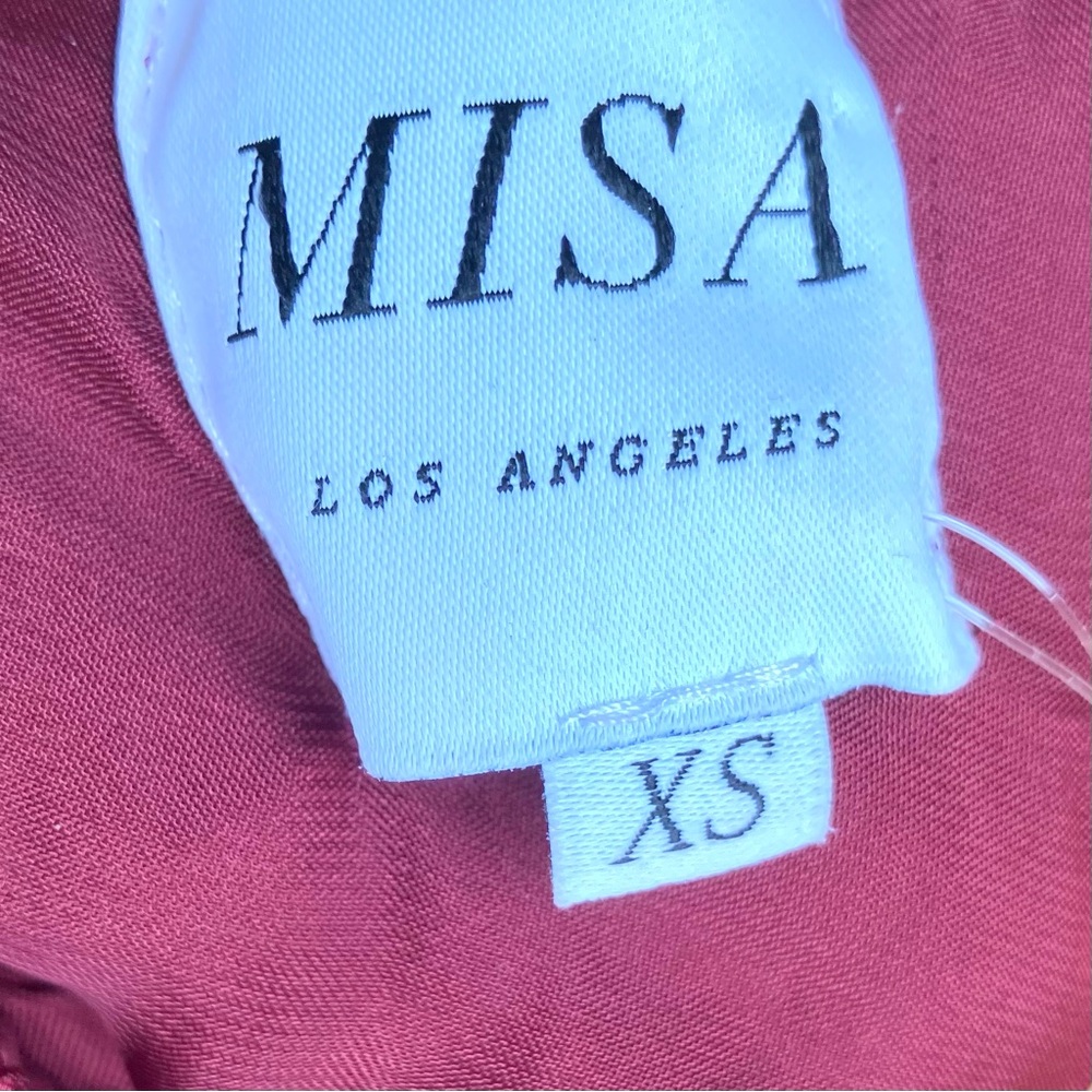 MISA Los Angeles Lucien Dress Off Shoulder Mini Satin Ruffle Cranberry Sz XS - Picture 10 of 11